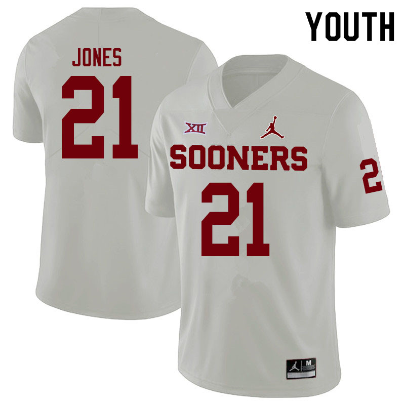 Youth #21 Ryan Jones Oklahoma Sooners Jordan Brand College Football Jerseys Sale-White - Click Image to Close